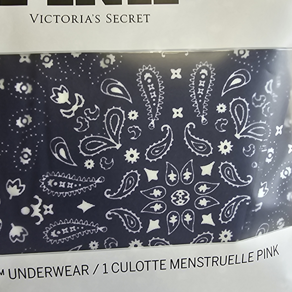 PINK Victoria's Secret Period Panty Boyshort Underwear Navy Paisley Large New - Picture 5 of 16